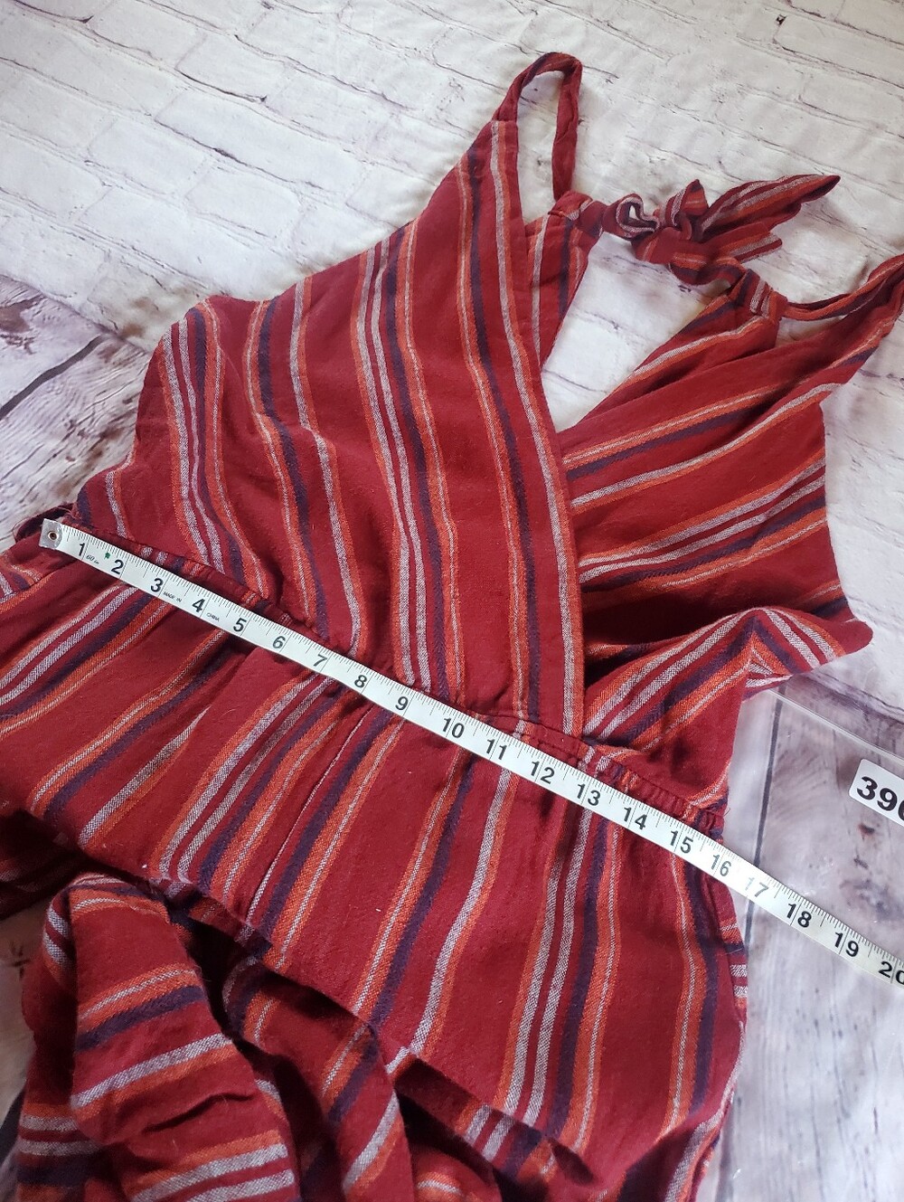 Indigo Rein Linen Blend Jumpsuit Striped Burgundy Sleeveless Wide-leg Beachy XL - Picture 8 of 11